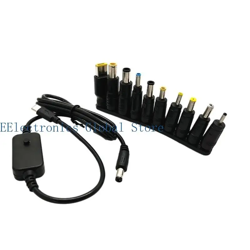 462B PD toDC 전원 어댑터 케이블 USB C 수-수 코드 5V, 9V, 12V, 15V, 20V 조정 가능한 출력 전압(10개 어댑터 포함)