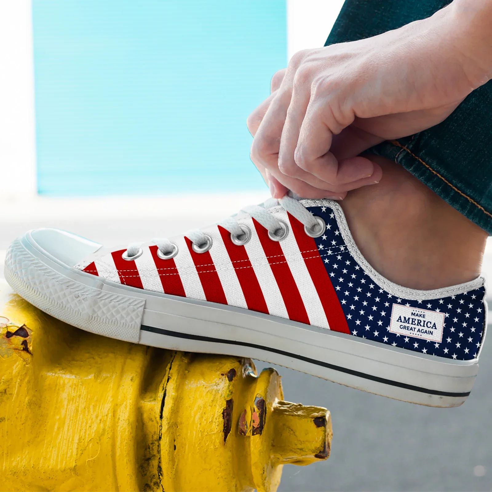 American Flag MAGA Fourth Of July Women Summer Canvas Vulcanized Shoes Casual Flats Plus Size 45/46