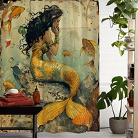 Enchanting Mermaid and Fish Waterproof Shower Curtain - Vintage Ocean Decor, High-Quality Fabric, Durable and Stylish 1