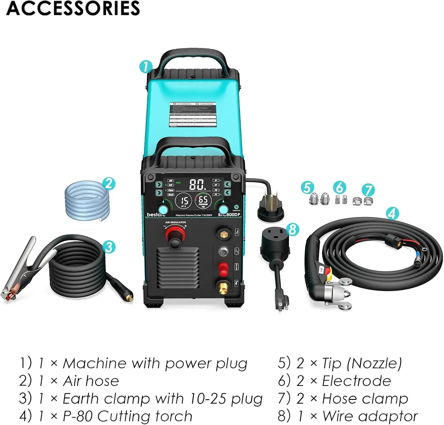 Plasma Cutter 80 Amps Pilot Arc Plasma Cutter Machine Digital Screen Display Dual Voltage 110/220V Plasma Cutting Machine 6