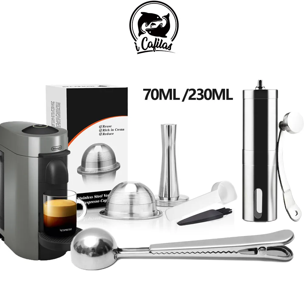 I Cafilas 70Ml 230Ml Capsula Di Caffè Riutilizzabile Pod Per Nespresso Vertuo In Acciaio Inox Filtro Pod Tazza Di Caffè Con Cucchiaio Smerigliatrice
