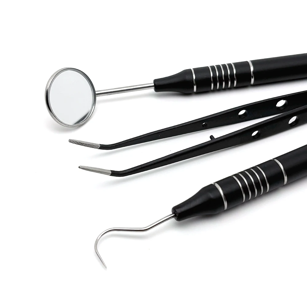 Black/Gold Handled Dental Tool Kit Explorer Tweezers Mouth Mirror Must-Have Dental Instruments for Oral Exams Dental Procedures 2
