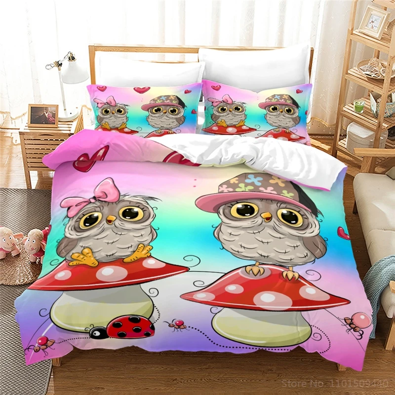 

Lovely Cartoon Owl Print Duvet Cover Set Twin Full Queen King Size Bedding Set Quilt Cover & Pillowcase Home Textile Bedclothes