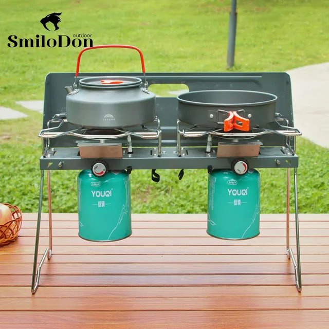 SmiloDon 야외 접이식 고출력 더블 버너 스토브: 캠핑 필수품 SmiloDon 야외 접이식 고출력 더블 버너 스토브: 캠핑 필수품