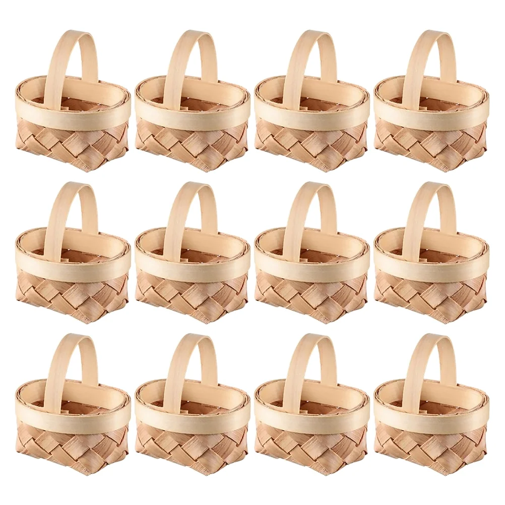 

Manual Woven Mini Baskets Small Wicker Candy Baskets Handheld Flower Basket Sundries Storage Containers Picnic Party Favor