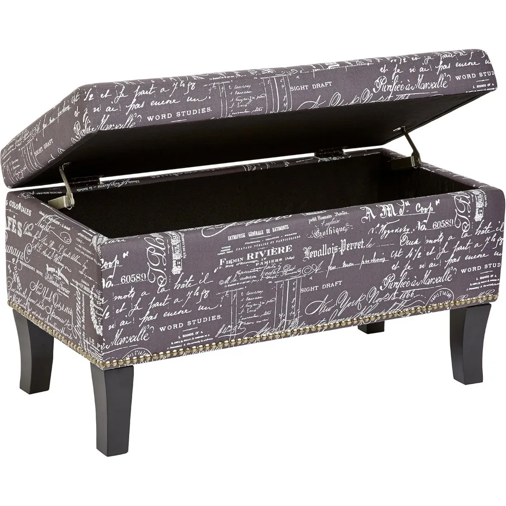 Endora Rectangular Fabric Storage Ottoman with Script-Style Pattern - Storm Grey 3