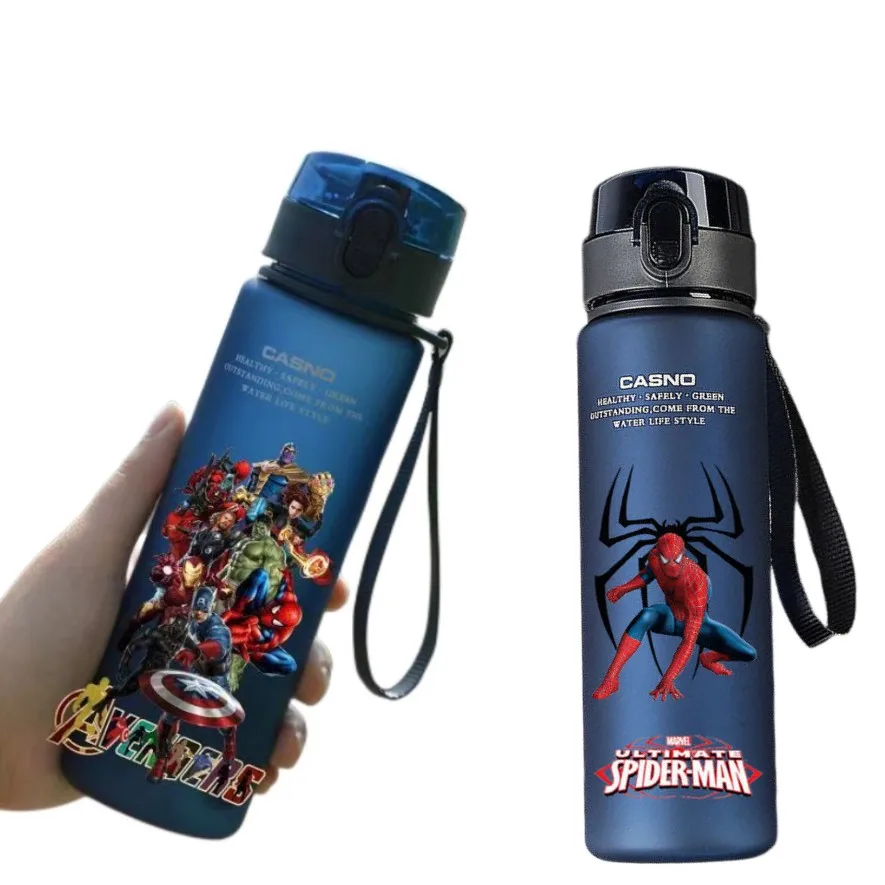 560ml Disney Spiderman Hulk Anime Water Bottle iron Man toy for Boys  Cartoon Plastic Drinking Cups