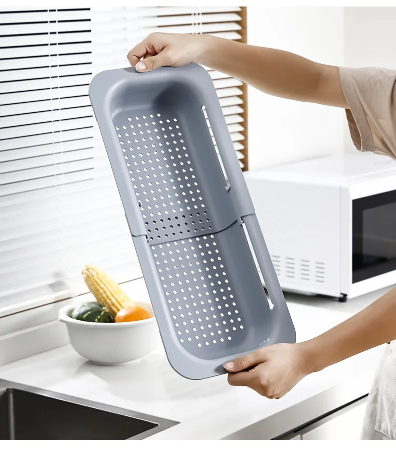 Sink Drain Rack – Adjustable Retractable Kitchen Shelf with Plastic Drain Basket