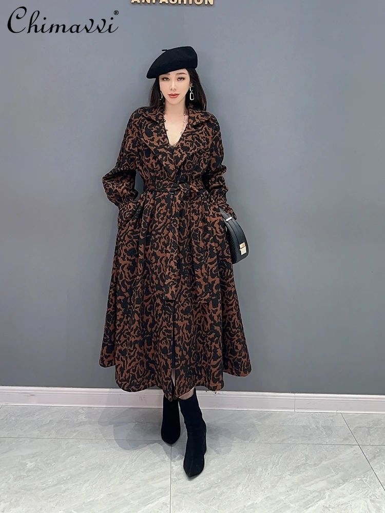 

2023 Winter Clothes New Korean Style Fashion Loose Long Sleeve Long Jacquard Coat Elegance Retro Casual Women's Trench Coats