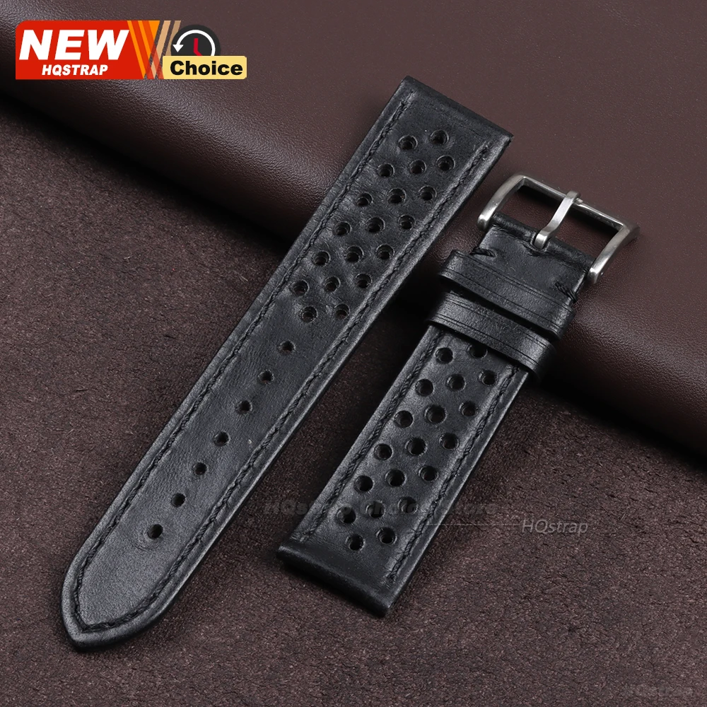 Vintage Dark Brown Genuine Cowhide Leather Watch Strap - Breathable Wristband