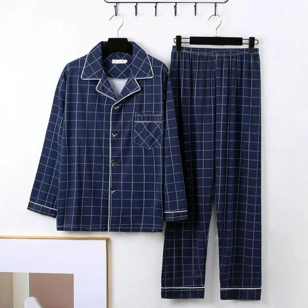 Pajamas Set Milk Silk Men Striped Plaid Print Fall Winter with Color Matching Lapel Single-breasted pajamas set,silk pajamas,man pajamas set,satin pajama set