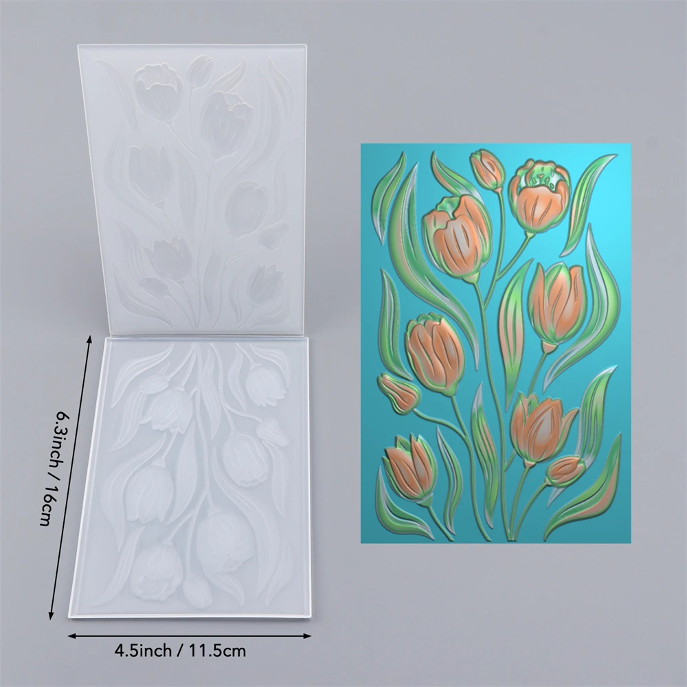 Plastic Embossing Folder Embossing Folder Twirling Tulips Background 3D Embossing Folder for DIY Scrapbooking Adding Texture Paper Craft Making Stencil SP02