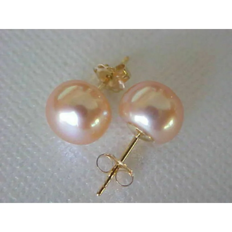 

Perfect Baroque AAA 13-12 MM South Sea Pink Pearl Earrings 14k Pure Gold