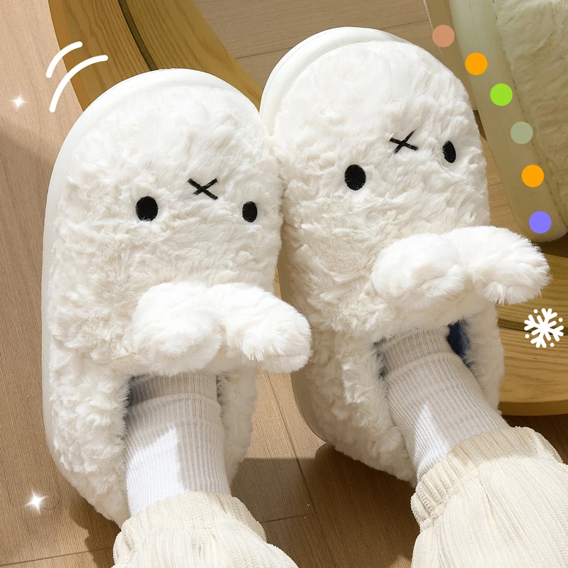 Lovely Lopunny Cotton Slippers for Women 2026 Indoor Thicken Plush Home Slippers Woman Winter Non Slip Soft Warm Slides Female