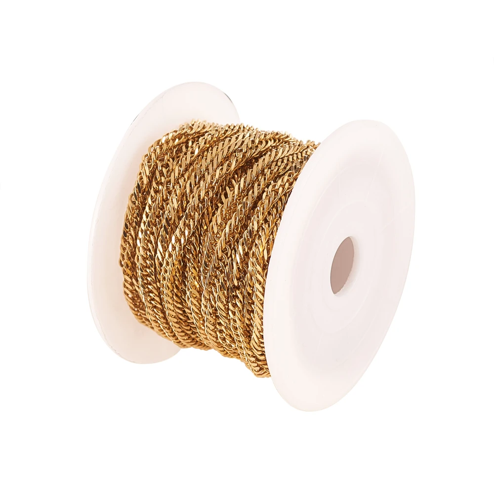 5m/16.4ft 304 Stainless Steel Golden Plated Chunky Twist Curb Chains Cuban Link Chain Roll for Bracelet Necklace Jewelry Making