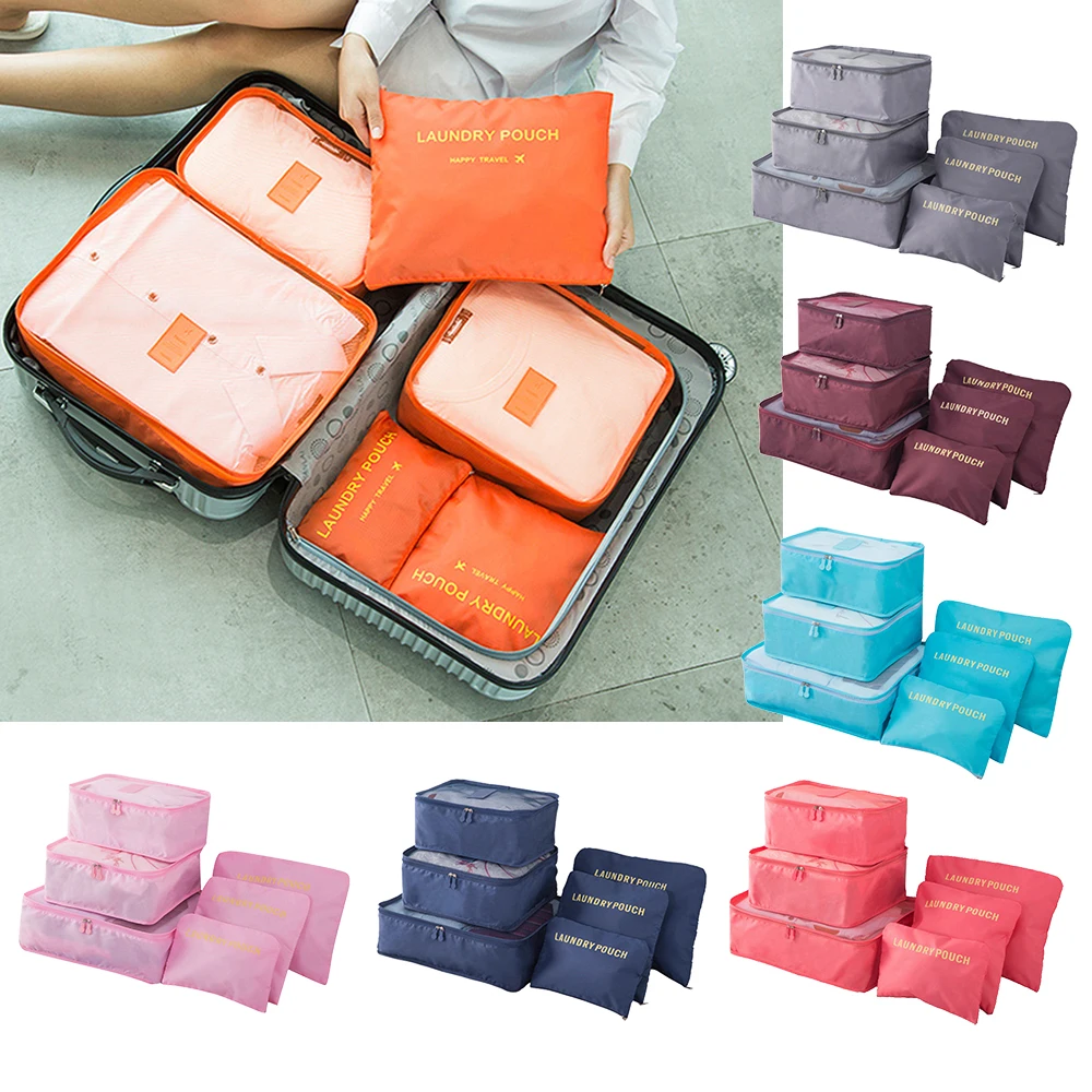 

6PCS Travel Storage Bag Set for Clothes Tidy Organizer Wardrobe Suitcase Pouch Travel Bag Case ShoesWoman Toiletry Bags