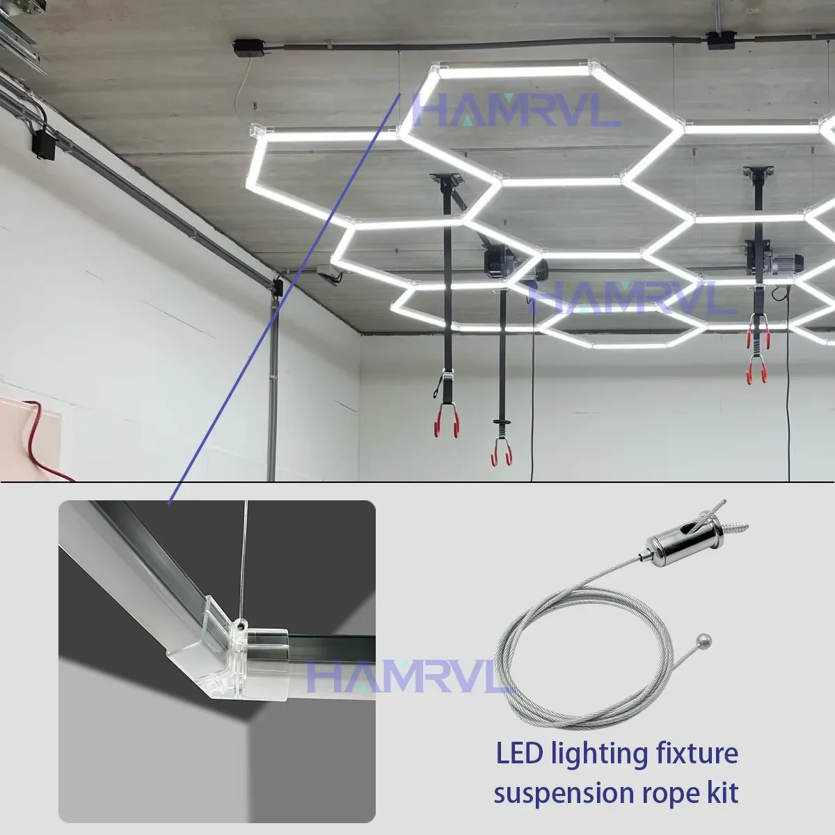 Hexagonal light cable 1M Adjustable suspension Cables 100cm Steel Hanging chain Lamp Celing For Hexagonal Garage Honeycomb Tube