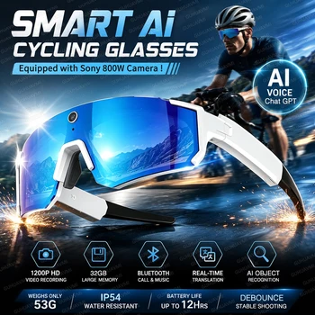 Nuovi Occhiali Smart AI per Ciclismo Outdoor 2026 con Fotocamera Video 1200P, Assistente AI ChatGPT, Traduzione Vocale 32GB, Occhiali da Sole Uomo