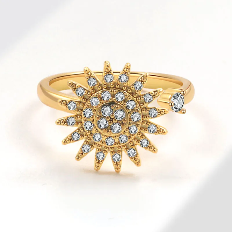 Sunflower Crystal Anti Stress Anxiety Ring Fidget Spinner Rings Adjustable for Women Metal Sakura Rotating Rings crystal rings fidget rings metal rings fashion rings finger rings fashion ring