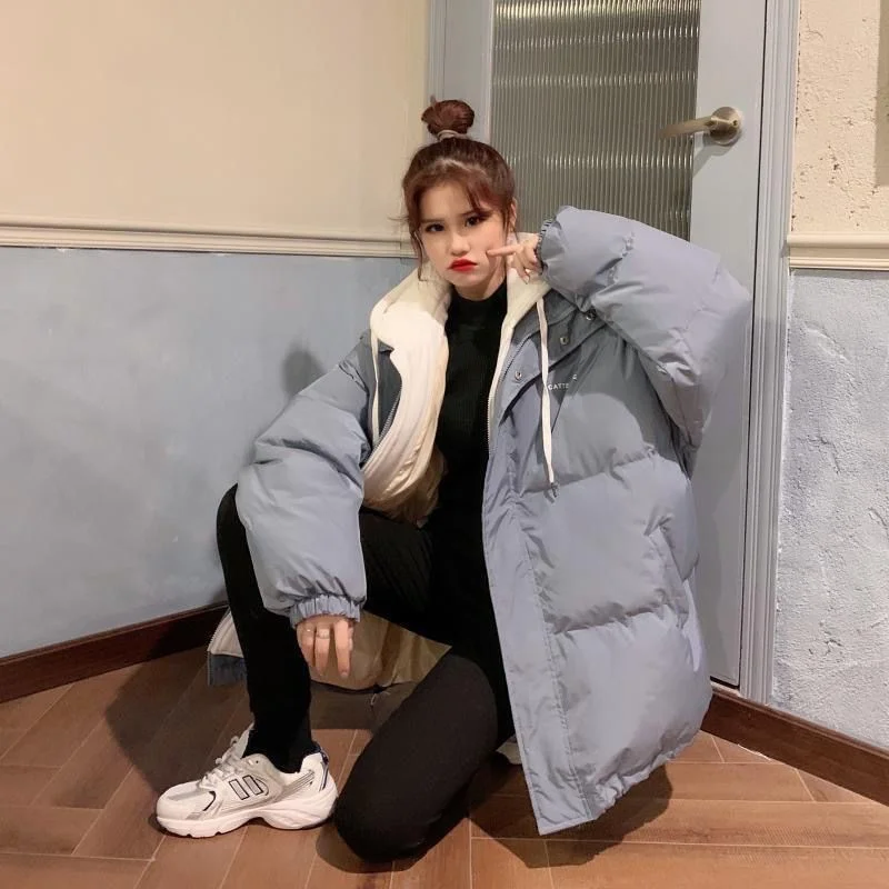 2023 Winter New 300 Pounds Fat mm Fake Two Korean Version of Student Bread Clothes Thickened Cotton-Padded Female Coat Tide ins