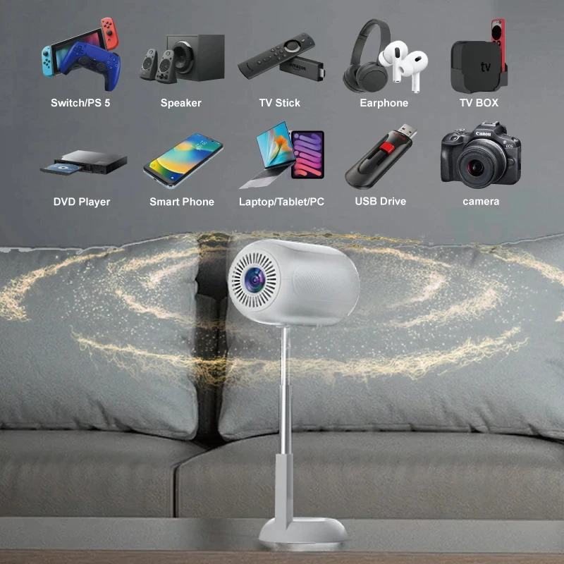 TS-6 Portable Hidden Lift Projector 240ANSI Android 1280*720P WIFI 6 BT 4.0 HI352 Home Cinema Outdoor Hard Decoding 4K Projector