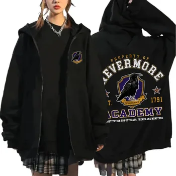 معاطف سويت شيرت هاراجوكو بسحاب من Nevermore Academy Wednesday Addams بسحاب كبيرة الحجم 5