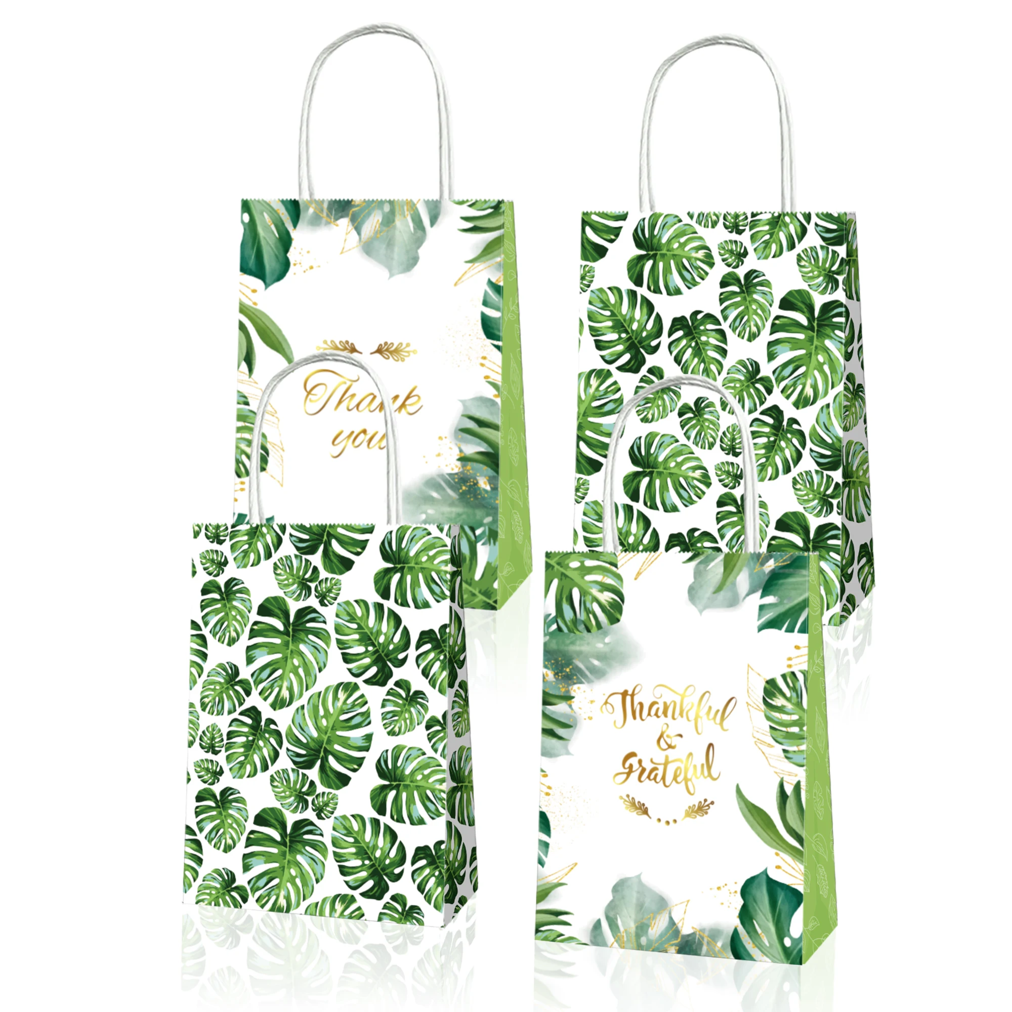 

BD095 12Pcs Theme Party Kraft Paper Tote Bag Wedding Hawaii Palm Turtle Leaf Baby Shower Party Souvenir Shopping Bags