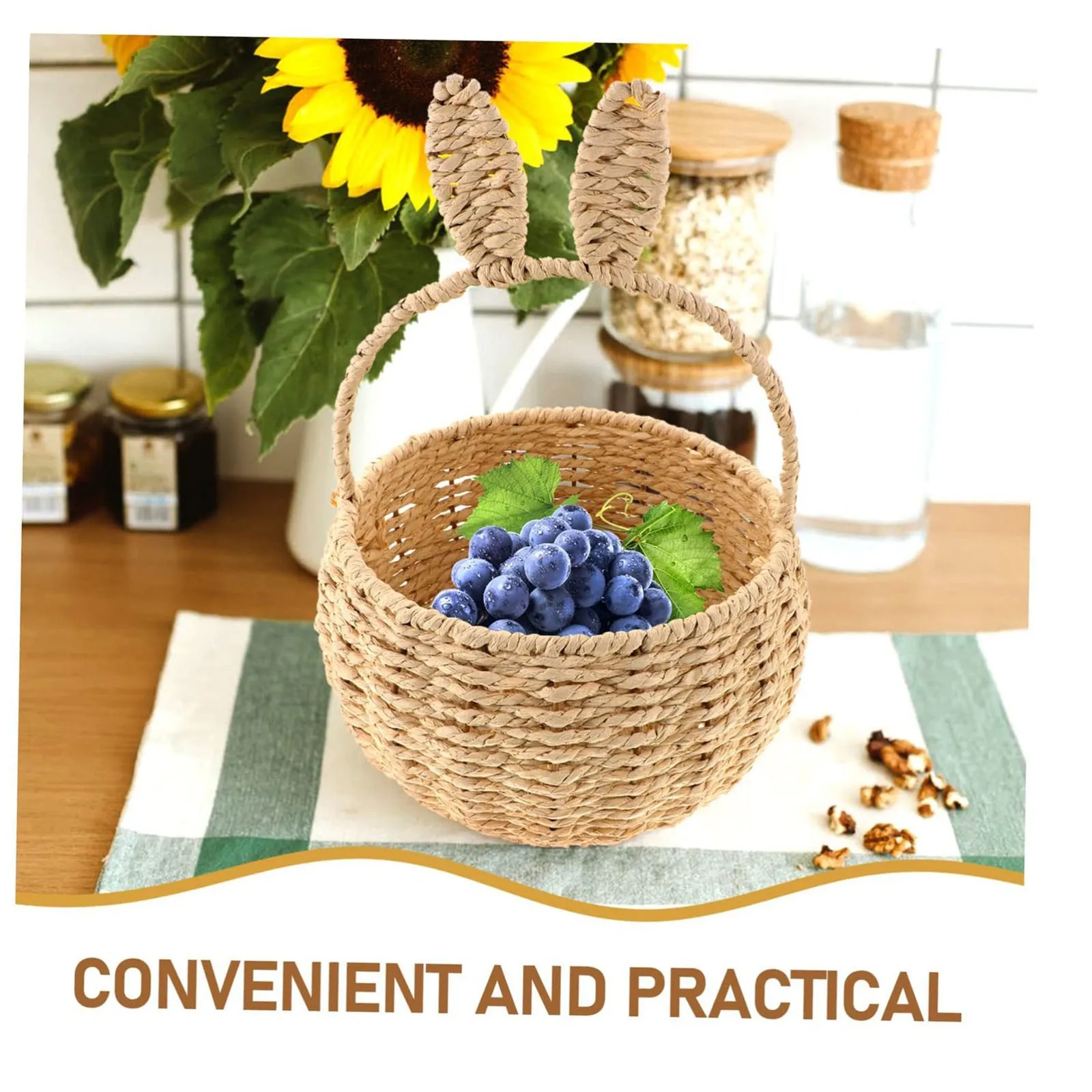 Easter Rattan Woven Hand Basket Woven Rattan Hand Basket  Sundry Organizer Diy Flowers Gift Storage Holder Rabbit Picnic home 5