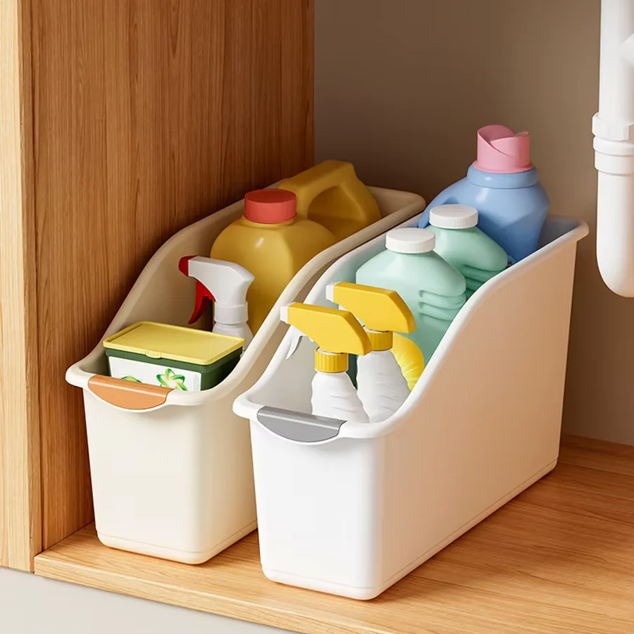 Curved Plastic Storage Bins Set - Multipurpose Home Organization Boxes for Cleaning Supplies & Household Essentials
