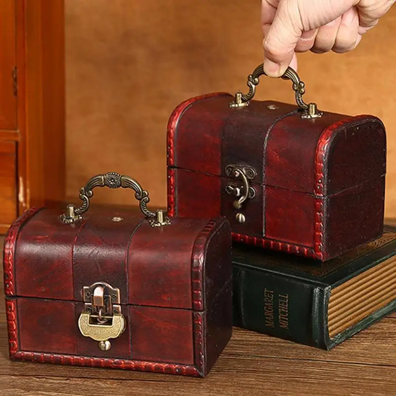 

Винтажный деревянный ящик для хранения с замком, деревянный ящик для хранения сокровищ, ретро запираемый ящик для сокровищ, шкатулка для украшения дома