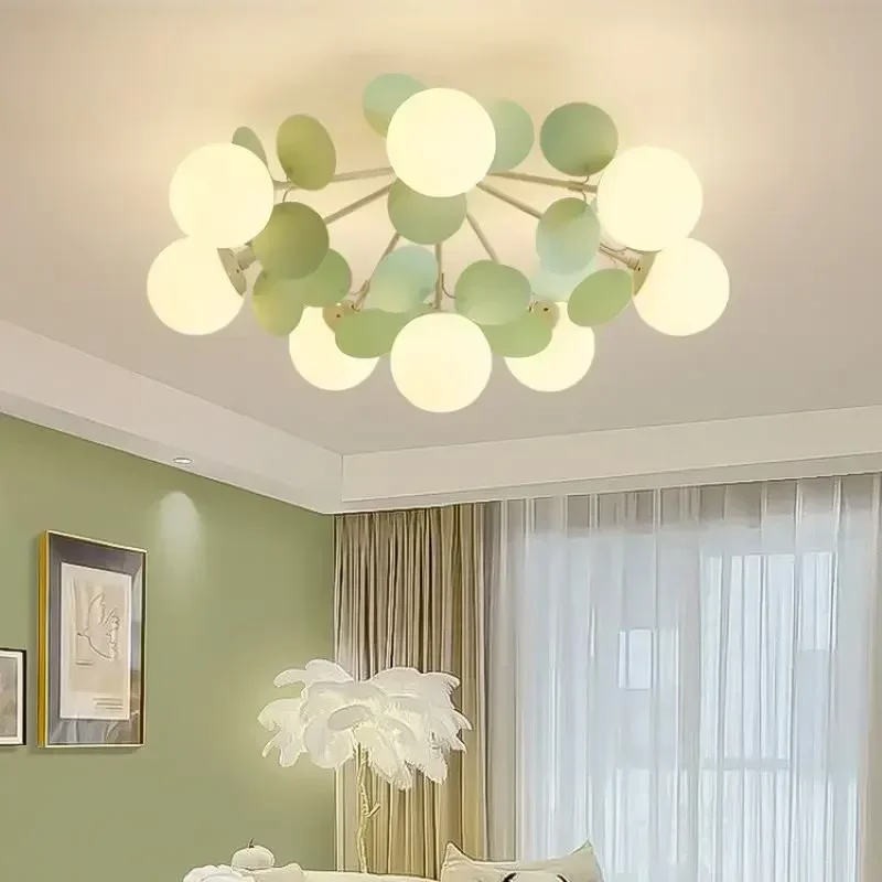 French Warm Style Chandeliers Green Magic Beans Molecule Led Hanging Lamp for Bedroom Living Dining Room Home Lighting Fixtures