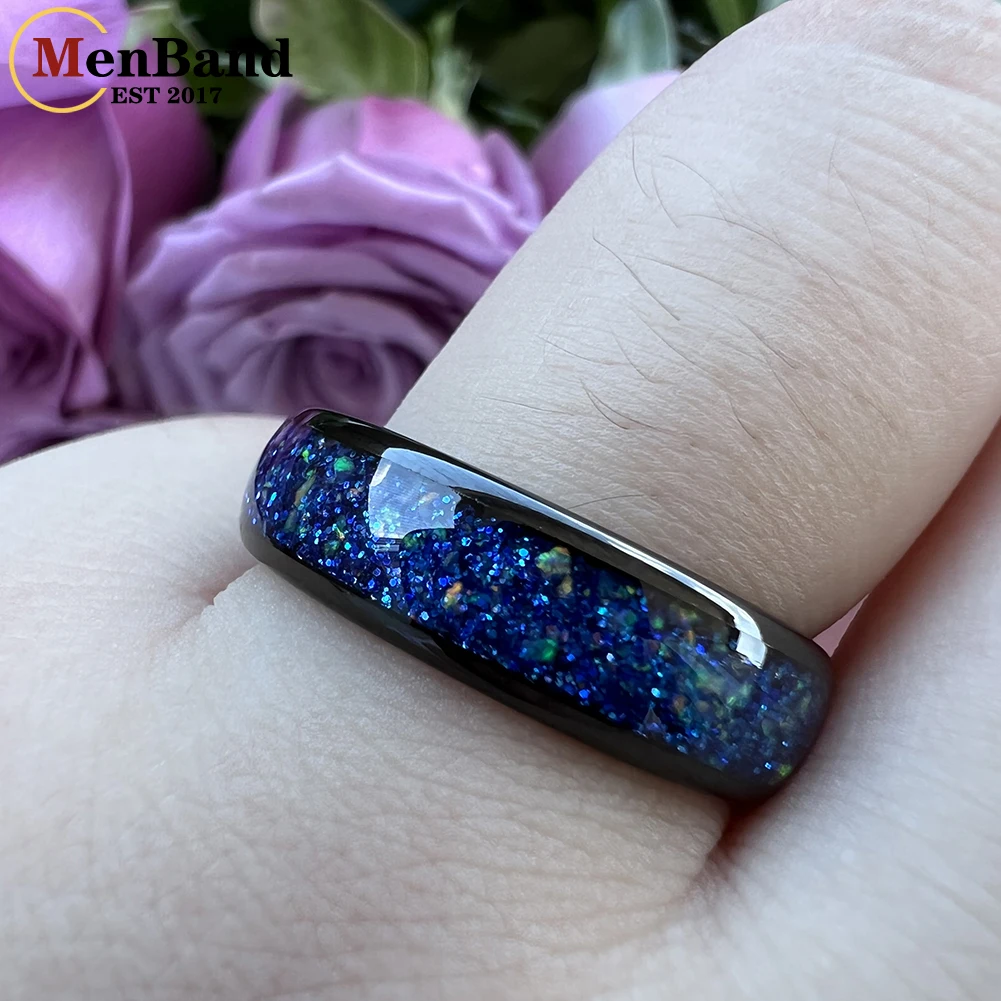 MenBand New Arrivals 6MM Men Women Tungsten Wedding Band Ring Blue Opal Inlay Domed Polished Fashion Gift Jewelry Comfort Fit