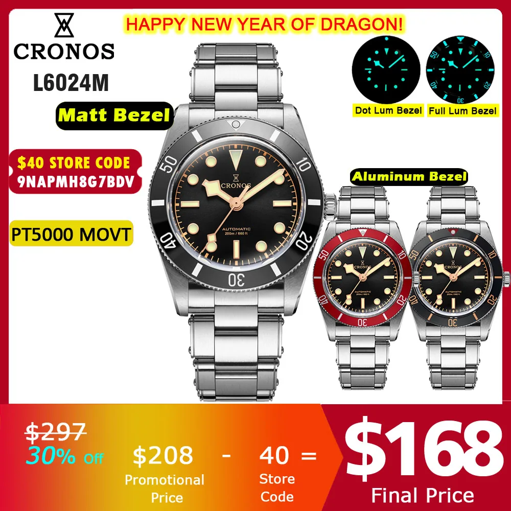 Cronos Luxury Men Watch 37Mm Diver Bb54 Vintage Automatic Orologi Da Polso Donna End Links Sapphire 20 Bar L6024