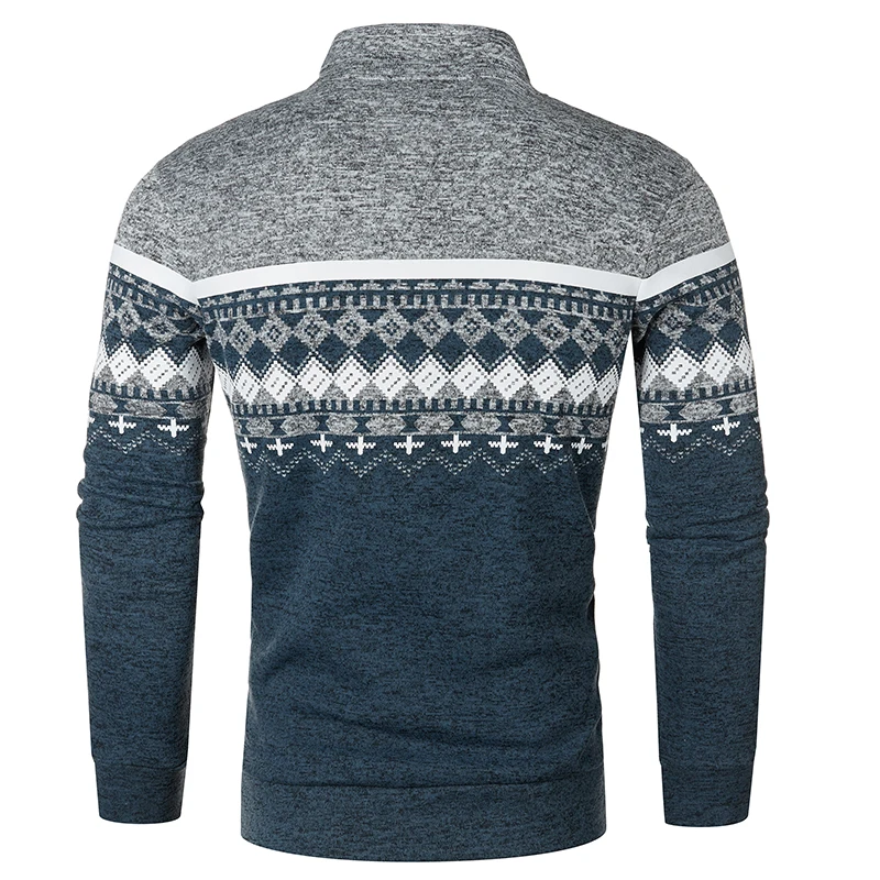 New Men Sweaters Jackets Autumn Winter Warm Coats Loose Sweatshirts Zipper Turtleneck Printed Top