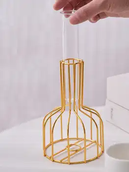 1 set of gold wrought iron metal vase hydroponic container test tube vase living room illustration decoration 4
