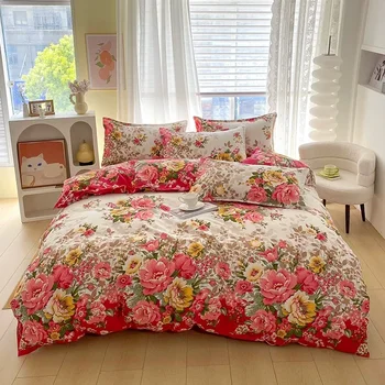 Romantic Peony Floral Duvet Cover Set Reversible Shabby Flower Comforter Cover with 2 Pillowcase Vintage Farmhouse Bedding Set 1