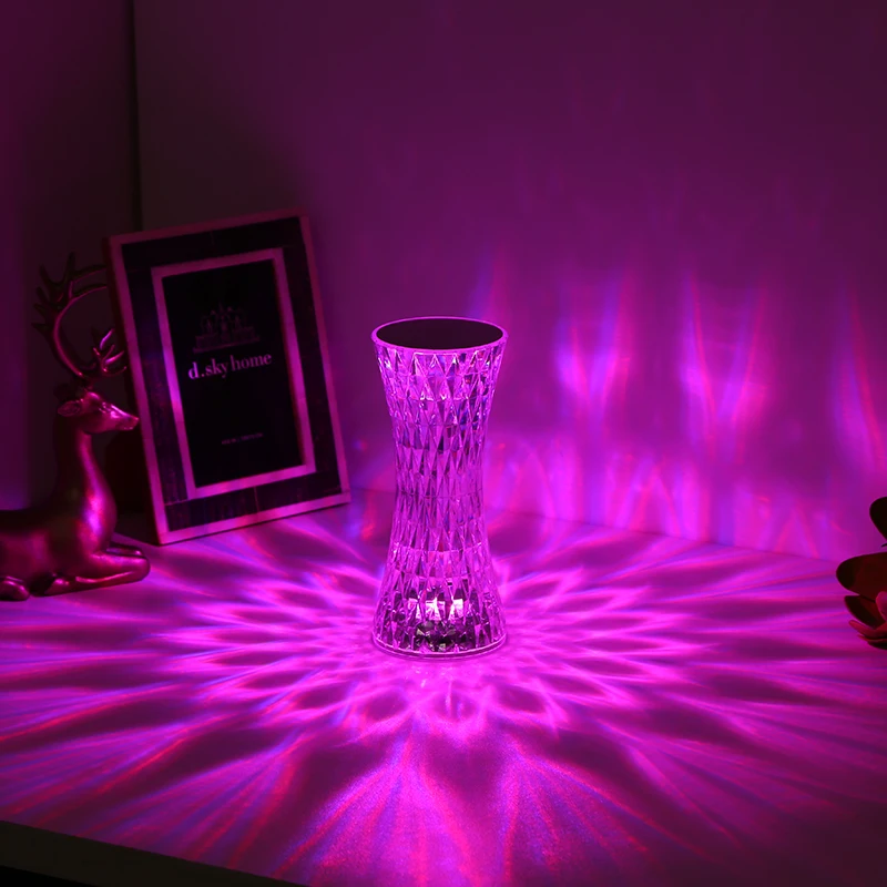 Touch/Remote Diamond Rose Lamp Crystal Table Lamp Romantic Christmas USB LED Night Light Projector Atmosphere Light