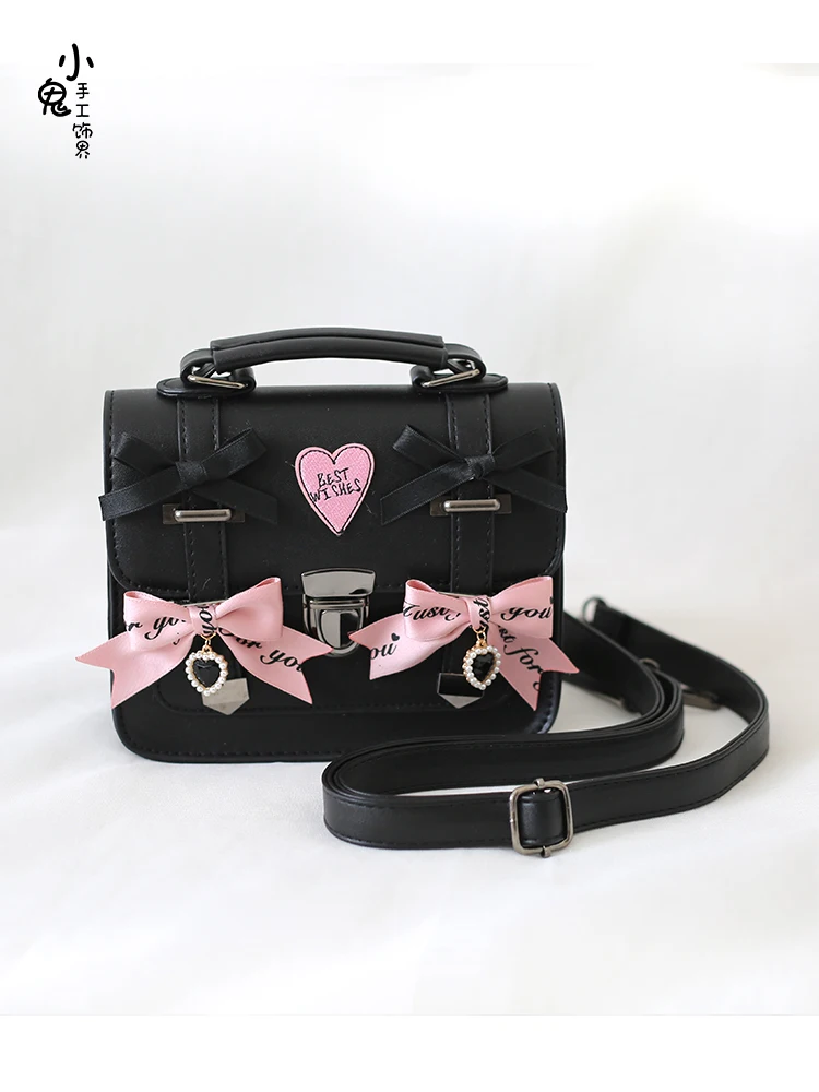 

Sweet Cool Black Pink Japanese JK Uniform Bag Bow Cambridge Satchel College Style Crossbody Shoulder Messenger Bag