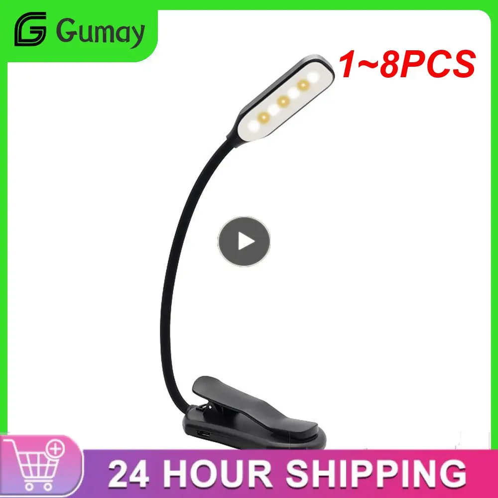 

1~8PCS Rechargeable 7 LED Book Light Clip On Reading Lamp 3 Modes Dimmable Night Lights For Students Children Kids Bed Music