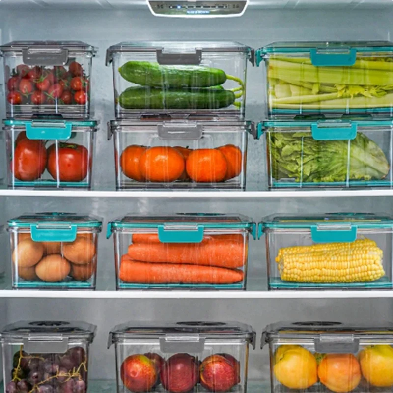 LUDA Vacuum Food Storage Container Transparent Fridge Organizer With Drain Net Capacity Food Dispenser For Kitchen