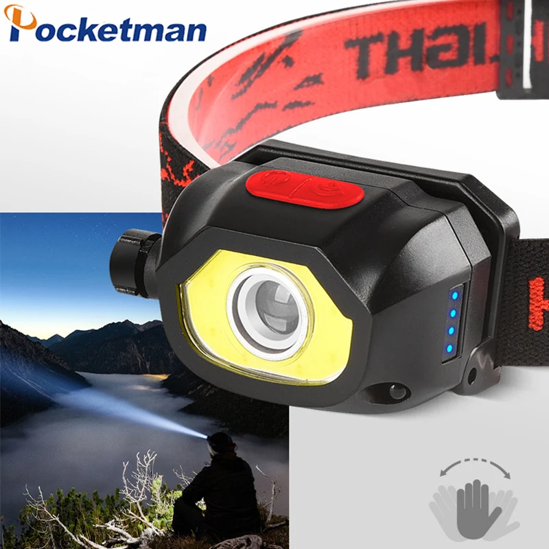 

Outdoor Portable LED Headlamp White/Red Light 8 Modes Zoomable Head Lamp Infrared Sensor Headlight USB Rechargeable Head Lamp