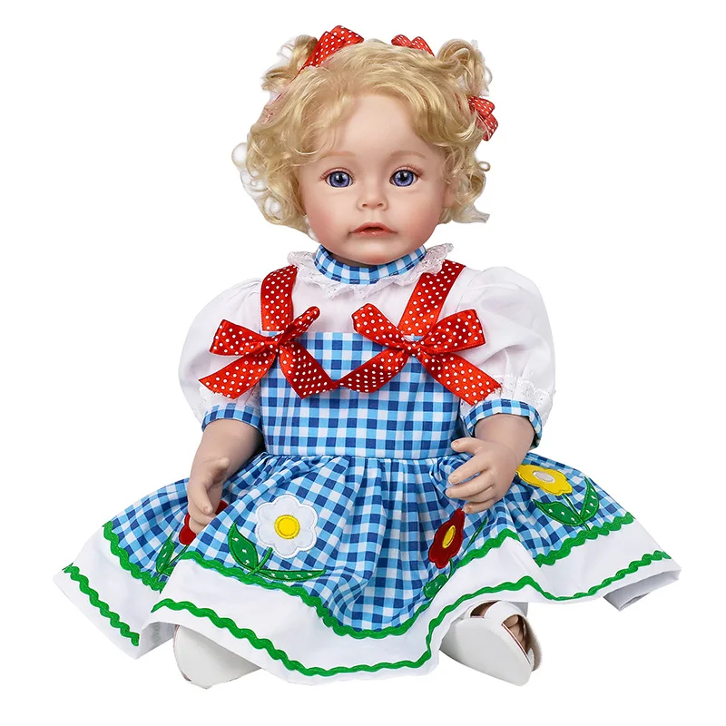 

55CM Reborn Toddler Girl Princess Sue-Sue Full body Silicone Baby Dolls Hand-detailed Paiting Rooted Hair Bath Toy for Girls