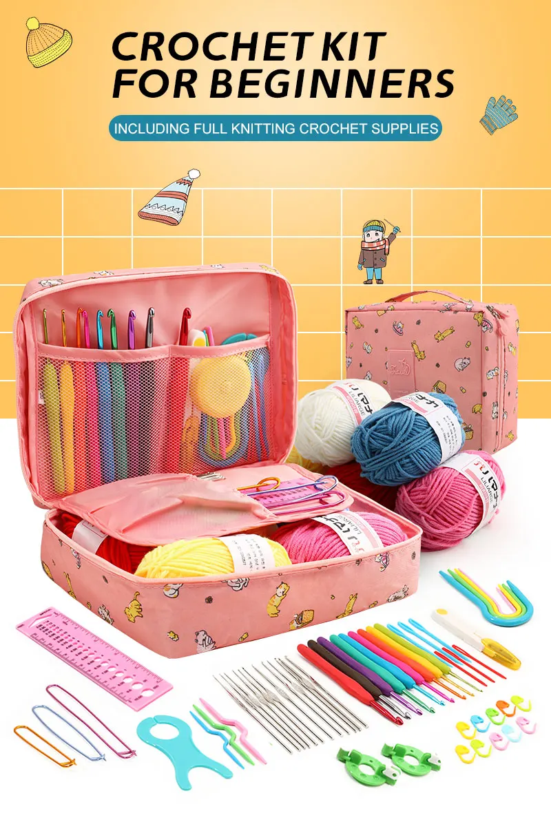 53 Anfänger-Häkel-Kits für Anfänger und mehrfarbige Aufbewahrung skits für tragbare Handdiy-Strick werkzeuge 1 Stück – Detail 1