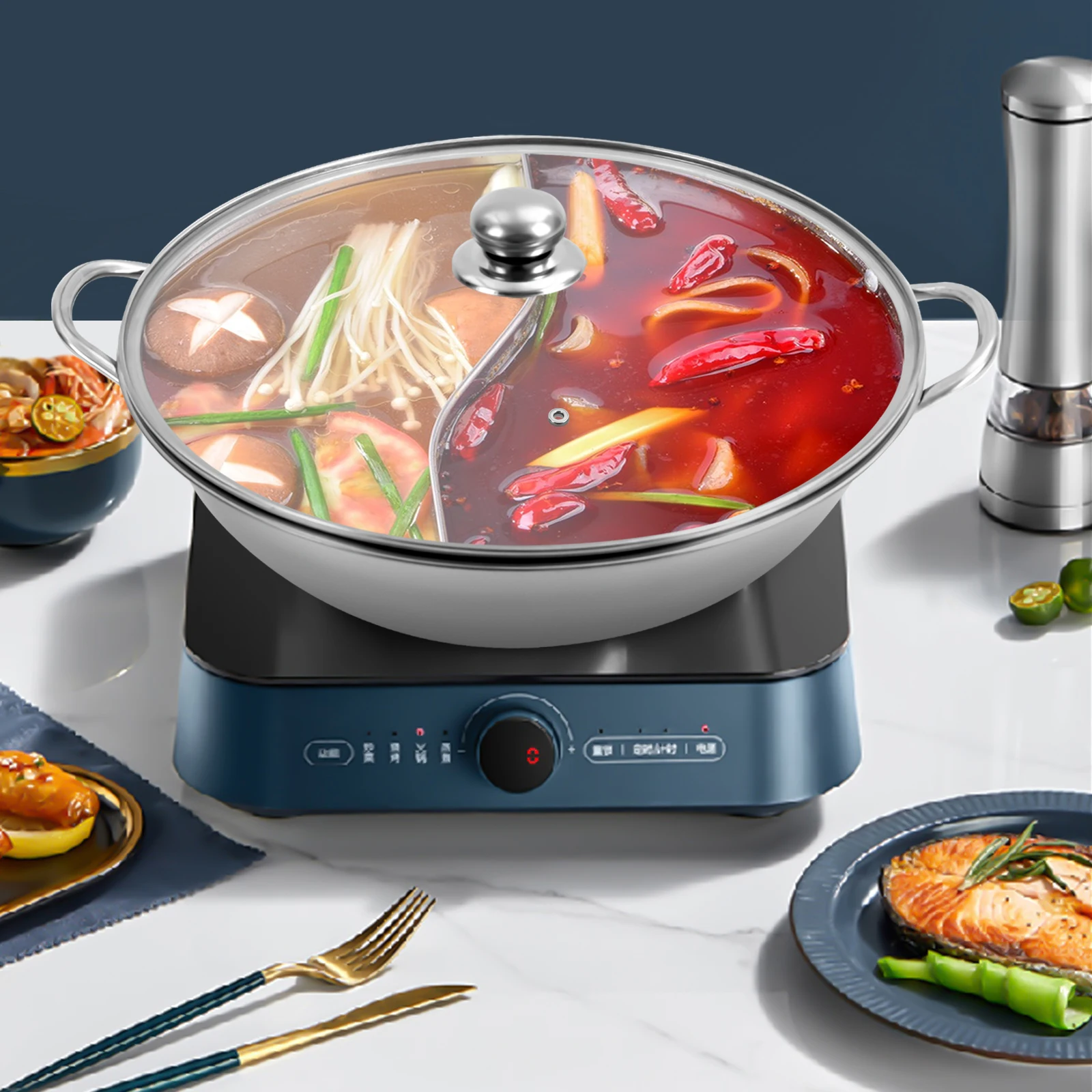 Hotpot-Set aus Edelstahl 304 mit Trennwand & Glasdeckel kaufen