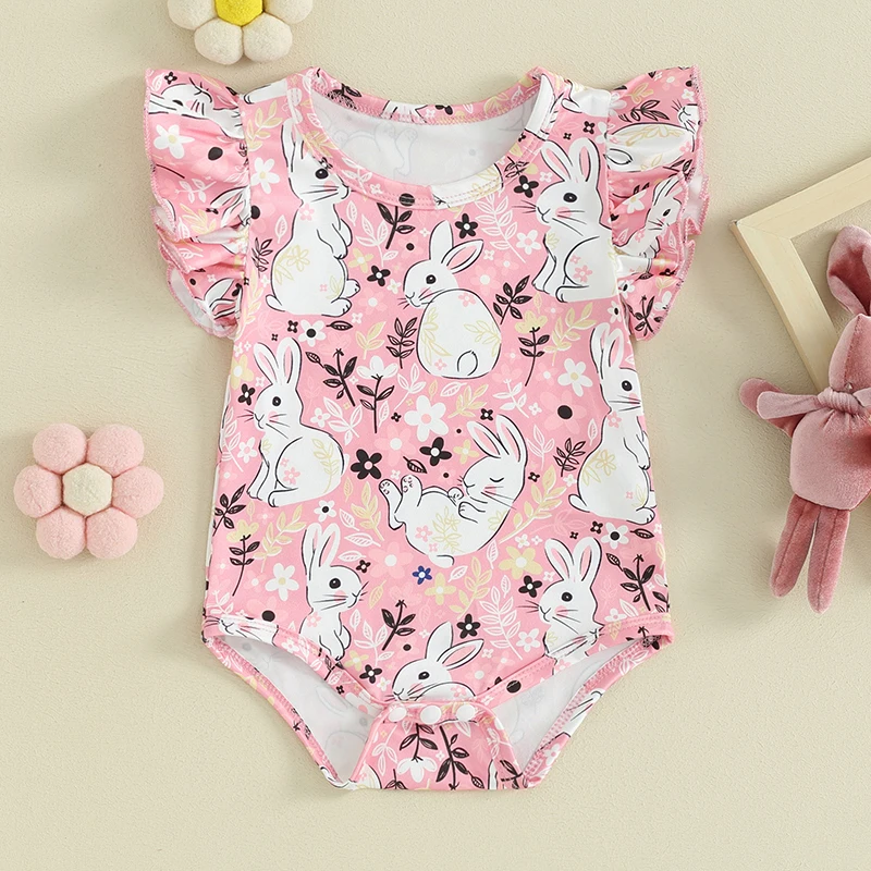 

Newborn Easter Outfit Baby Girl Easter Romper Bunny Ruffled Short Sleeve Bodysuit Jumpsuit Tops