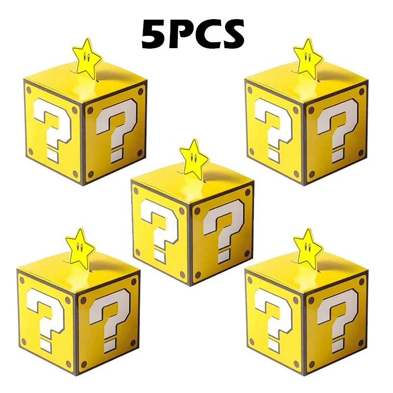thumbnail image 1 of 5 cajas de regalo de Mario Bros, juguetes de dibujos animados, estrellas, bloques de preguntas, caja de figuras de anime para niños, decoración de fiesta de cumpleaños, caja de dulces, 1 of 5