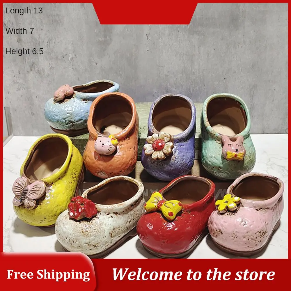 Flower Pot Plant Pot Creative Ceramic Succulent Flower Pot Personalized Retro Shoe Floral Accessories Breathabilityset Home Decoration