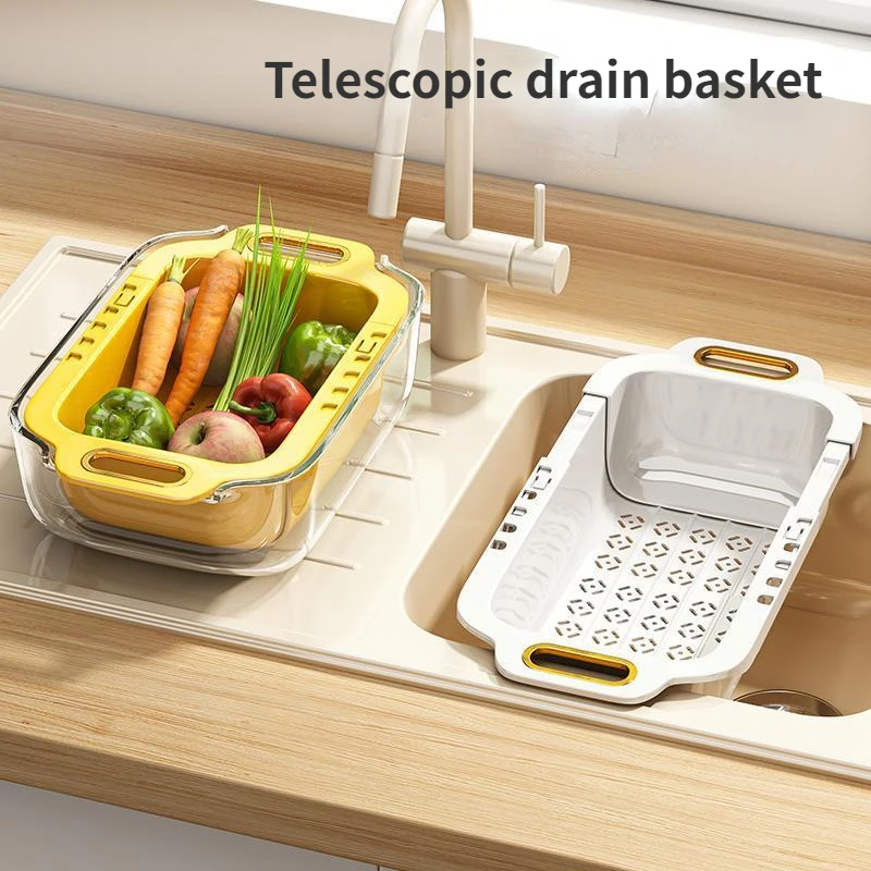 

Kitchen Tools Retractable Drain Basket Kitchen Sink Filter Basket Vegetable Basket Wash Basin Drain Living Room Fruit Bowl