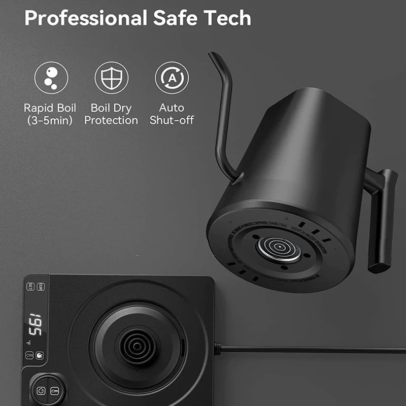 110V/220V Gooseneck Electric Kettle 1.0L Hand Brew Coffee Pot Smart Temperature Control Pot 1200W Rapid Heating Kettle Teapot 6