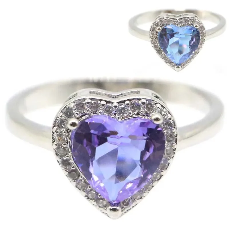 3g 925 SOLID STERLING SILVER Customized Rings Heart Shape Color Changing Alexandrite Topaz Zultanite CZ Woman's Party wholesale 16 changing colors light up plastic led ice buckets wine cooler beer bucket for party